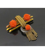 Authenticity Guarantee 
14K GOLD - Vintage Antique Rose Carved Coral Dan... - $3,436.90 CAD