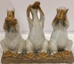 Rare Duck Trio Figurine See Hear &amp; Speak No Evil Crackled Ceramic Home S... - $29.21