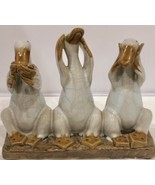 Rare Duck Trio Figurine See Hear & Speak No Evil Crackled Ceramic Home Statue - $29.21