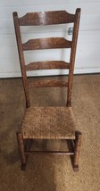 Wicker Bottom Low Sitting High Ladder Back Rocking Chair Vintage Rocker Classic - $89.99