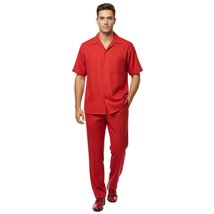 Men 2pc Walking Leisure Suit Short Sleeves By DREAMS 256-08 Solid Red image 10