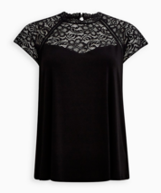 TORRID Black Stretchy High Neck Lace Trimmed Blouse Plus 4X -26- - £22.41 GBP