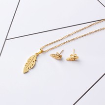 FINE4U N102 Leaf Necklace Earrings Sets 316L Stainless Steel Jewelry Sets For Wo - £8.66 GBP