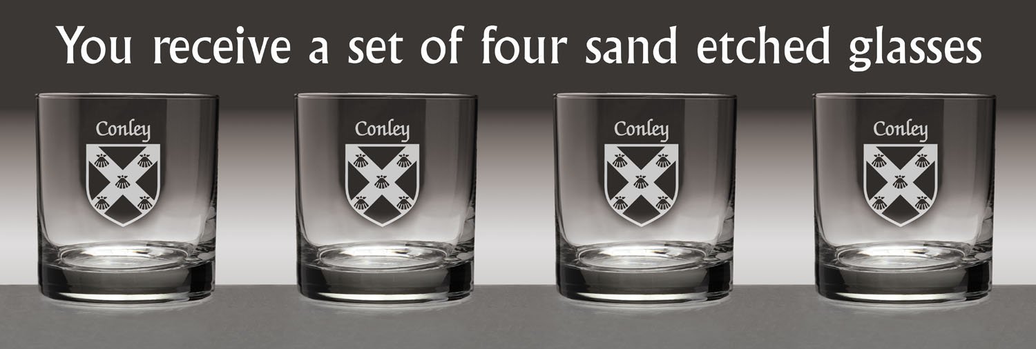 Conley Irish Coat of Arms Tumbler Glasses - Set of 4 (Sand Etched) Item image 4