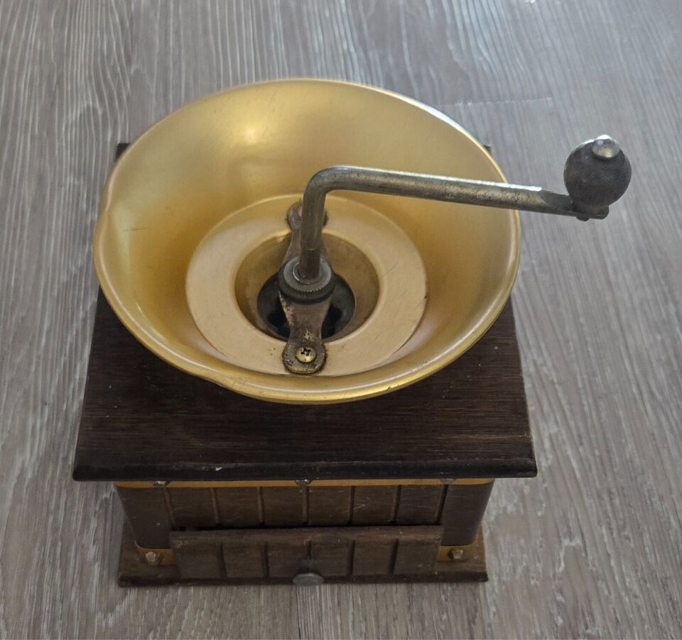 Vintage Japanese Made Wood and Brass Metal Coffee Grinder Mill - $25.00
