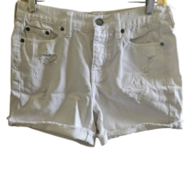 Cream Cotton Distressed Button Front Jean Shorts Size 26 - £19.35 GBP