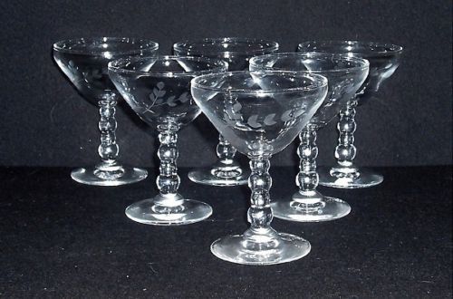 Primary image for 6 Vintage ETCHED Crystal 5 oz CHAMPAGNE Golf Ball Stemmed Bar Glasses