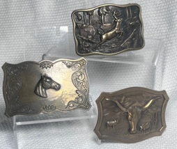 Vtg Outdoorsman Hunter Animal Themed Belt Buckle Lot Of 3 Deer Steer &amp; H... - £23.59 GBP