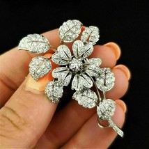 2.00 Ct Round Cut Diamond Floral Flower Brooch Pin 14 k White Gold Finish - £107.90 GBP