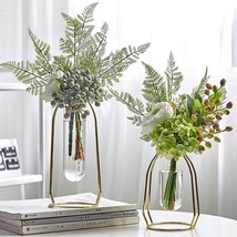 Maratti 2 Pcs(S+L) Flower Vases With Iron Art Frame, Metal Geometric Flower - £25.53 GBP