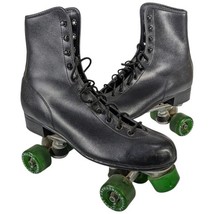 80s Roller Derby Skates Black Quad Green Wheels Mens Size 10 Vintage - $64.35