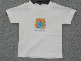 TODDLER WHITE T-SHIRT SZ 18 MONTHS BRIGHT SILK SCREENED FISH WIS DELLS NWOT - £7.85 GBP