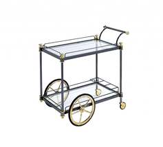 20&quot; X 31&quot; X 31&quot; Black Gold Clear Glass Metal Casters Serving Cart - $422.20