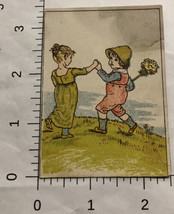 Two Kids Children Holding Hands Colorful Victorian Trade Card VTC 6 - £7.75 GBP