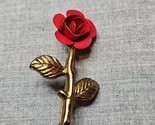 Vintage Red Flower Rose Petal Gold Tone Lapel Pin/Pinback, 2&#39;&#39; - $4.74