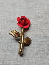 Vintage Red Flower Rose Petal Gold Tone Lapel Pin/Pinback, 2&#39;&#39; - £3.79 GBP