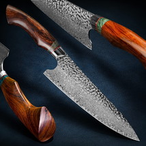 Damascus Steel Chef Knife 8 Inch Restaurant Kitchen Handmade Leather Sheath  - £155.22 GBP