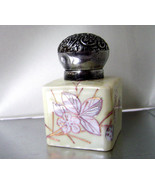 Victorian Porcelain Inkwell  Sterling Cap Gilded Hand Painted Flower 1800's   - $40.00