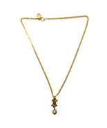 CELINE Vintage Necklace Gold Plated Logo Pearl Chain 15&quot; Women - $119.08 CAD