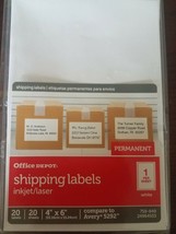 office depot shipping labels inkjet/laser 20 labels 20 sheets 4 X 6 - £10.24 GBP