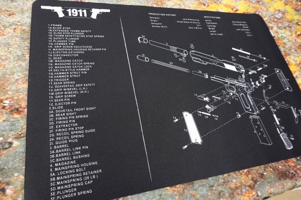 Gun Cleaning Mat for 1911 Breakdown Schematics Parts Diagram - $15.99
