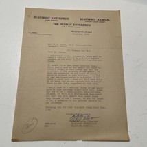 The Beaumont Enterprise Letter 1930 Texas Tabacco Tax To State Represent... - £23.34 GBP
