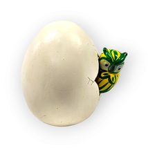 Hatched Egg Pottery Bird Owl Yellow Green Mexico Hand Painted Clay Signe... - $14.83