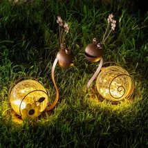Solar Globe Lights Outdoor Snail Garden Decor - 2 Pack Cracked Glass Solar Ball  - £69.53 GBP