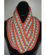 Hand Crochet Infinity Circle Scarf/Neckwarmer #130 Salmon/Mint Green NEW - £9.59 GBP