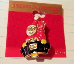 Seasons Greetings Santa in Motorized Sleigh Pin Brooch New - $9.90