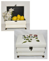 Vintage Claw Foot Jewelry Box White Hand Painted Wooden Box with Floral Motif - £27.93 GBP