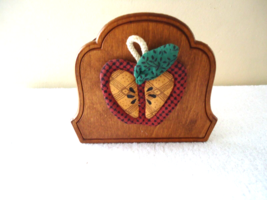Vtg Wooden Napkin Holder With Cloth Apple On One Side And Pic Of Butterfly On It - £15.68 GBP