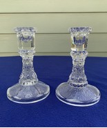 Federal Glass Button &amp; Cane Windsor rare, HTF clear cyrstal taper candle... - $34.64