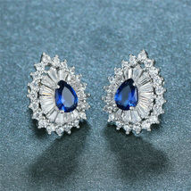 0.40 Ct Pear Cut Blue Sapphire Women&#39;s Stud Earrings 14k White Gold Finish  - £72.15 GBP