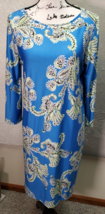 Ruby Rd. Shift Dress Women&#39;s Petite Medium Blue Floral Long Sleeve Round Neck - £18.11 GBP