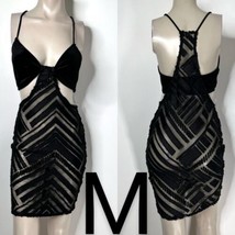 Black Velvet Mesh Cut Out Low Cut Cami Racerback Stretchy Mini Dress~Size M - $30.63