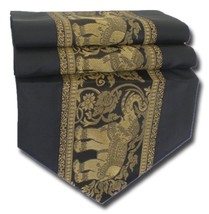 TIL009 Black elephant table runner tablecloth tablerunner silk 200x30cm 79x12&quot; - £15.14 GBP