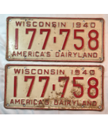 Pair of 1940 Wisconsin License Plates  #177-758 - $48.97 CAD