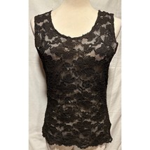 Lew Magram Vintage Black Stretch Lace Top Cami Scallop Bottom  - $25.00