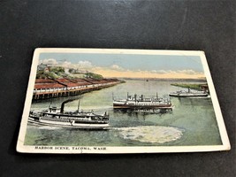 Harbor Scene-Tacoma, Washington- Ben Franklin One cent Stamp - 1928 Postcard. - £9.13 GBP