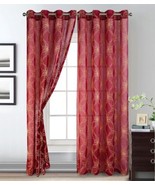 LOLA FLOWERS BURGUNDY EMBROIDERY SHEER GROMMET CURTAINS DRAPES 2 PCS (11... - £39.10 GBP