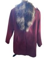 Dennis Basso Coat Burgundy Size Medium removable Faux Fur Collar Style A... - $59.40