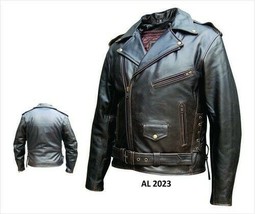Men&#39;s Retro Brown Motorcycle Jacket in Buffalo Leather - £144.26 GBP+