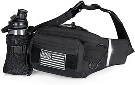 Black Tactical Fanny Pack w Hidden Water-Bottle-Holder Military Waist Bag NEW - £26.29 GBP