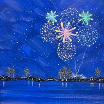 Celebrate 3 - Fireworks Landscape Painting by Deb Bossert Artworks 6&quot; x 6&quot; - £31.58 GBP