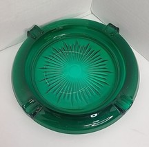 Emerald Green Ashtray Round Depression Era Glass 6.5&quot;  Vintage 4-Slot     - £11.14 GBP