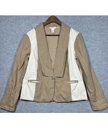 Sundance Women’s Blazer Jacket Sz M Linen Cotton Color Block Tan Ivory C... - $373.12 MXN