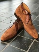 Handmade suede chukka boot men leather boots crocodile print boot. Boots... - $128.69+