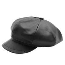 DR399 Women&#39;s Real Leather Peaked Cap Ballon Black - £36.54 GBP