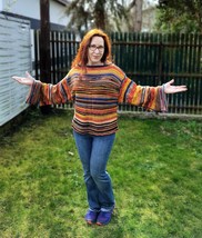 OOAK hand knitted Happy Hippie pullover sweater in fall colors - ONE SIZE unisex - $165.00